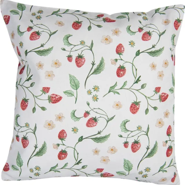 Clayre & Eef Kussenhoes 40x40 cm Wit Rood Katoen Aardbeien