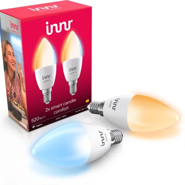 innr smart E14 LED lamp - geschikt voor Philips Hue - Zigbee bulb - warmwit tot koelwit licht - slimme kaarslamp - dimbaar - 520 lumen - 2 pack