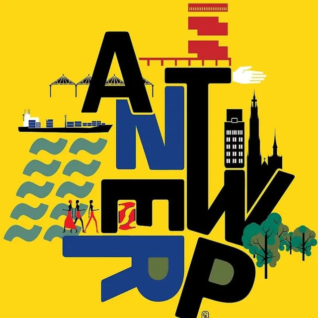 The Bright Side of Belgium Poster Antwerp - 50x70 geel