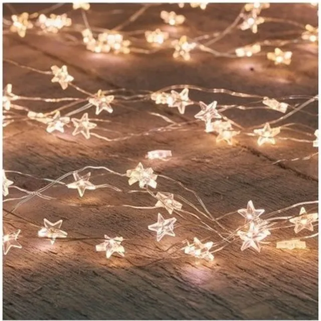 Anna's Collection Draadverlichting - 2x - 20 led lampjes - sterren - warm wit - 100 cm - batterij - timer - lichtsnoer - zilverdraad - Sfeerverlichting