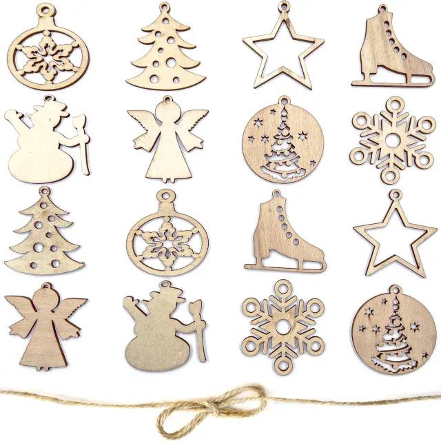 Industrial Living Kerstballen – Kerstboomhangers - Kerstboom Versiering - Set 16 stuks - Hout