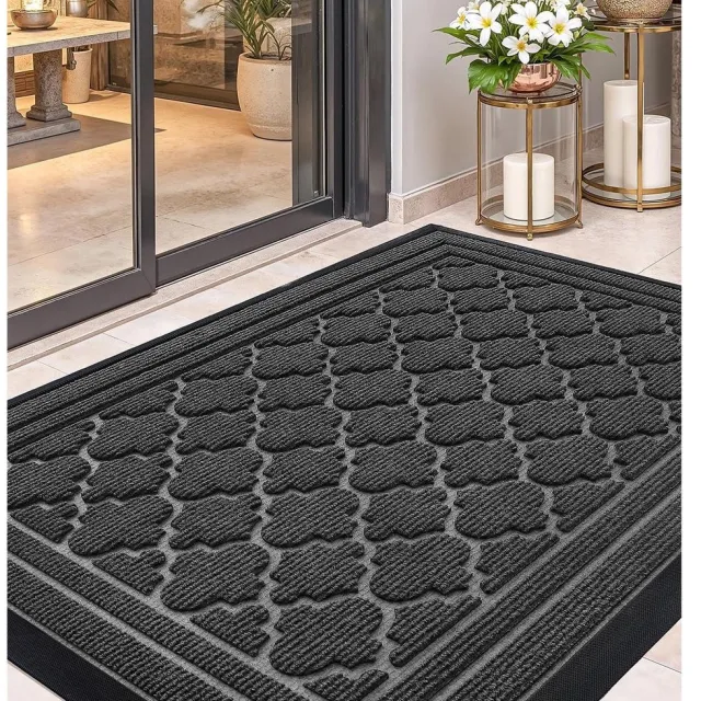 RFWR Antislipdeurmat Buiten 60x90cm - Weerbestendige Vuilvangmat voor Voordeur en Entree Grijs