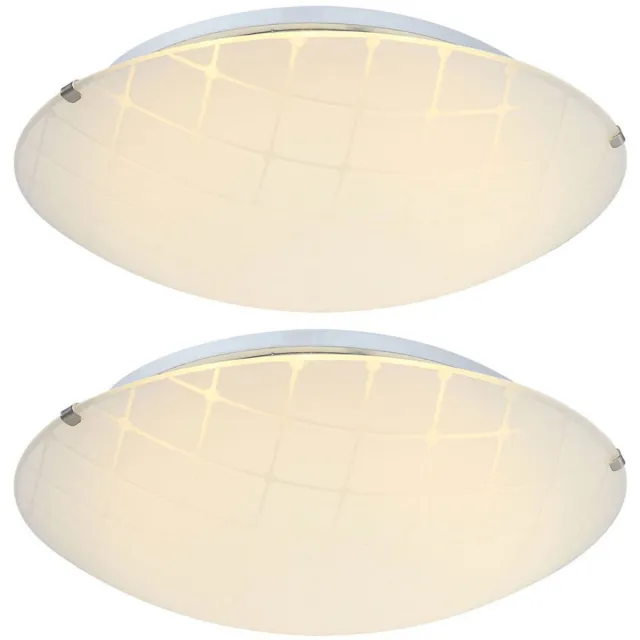 Globo Plafondlamp Woonkamerlamp Eetkamerlamp, woonkamer chroom glas opaal, LED 12W 900Lm neutraal wit, DxH 30x10cm, set van 2