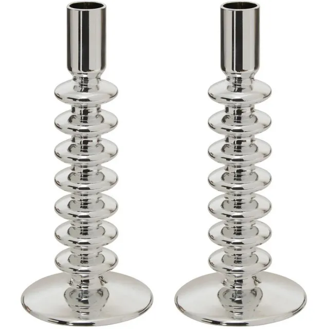 Atmosphera kaarsen kandelaar - 2x - decoratief glas - dinerkaarsen - zilver - D9 x H22 cm