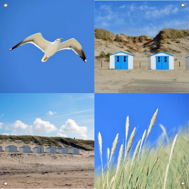 Texelphotos.nl Foto collage als tuinposter – Texel Duinen - Duin - Strand - Noordzee - Wolken - Zomer - Tuindecoratie - Tuinposter - Natuur - Landschap - 90 x 90 cm. Fotocollage Texel Zomer