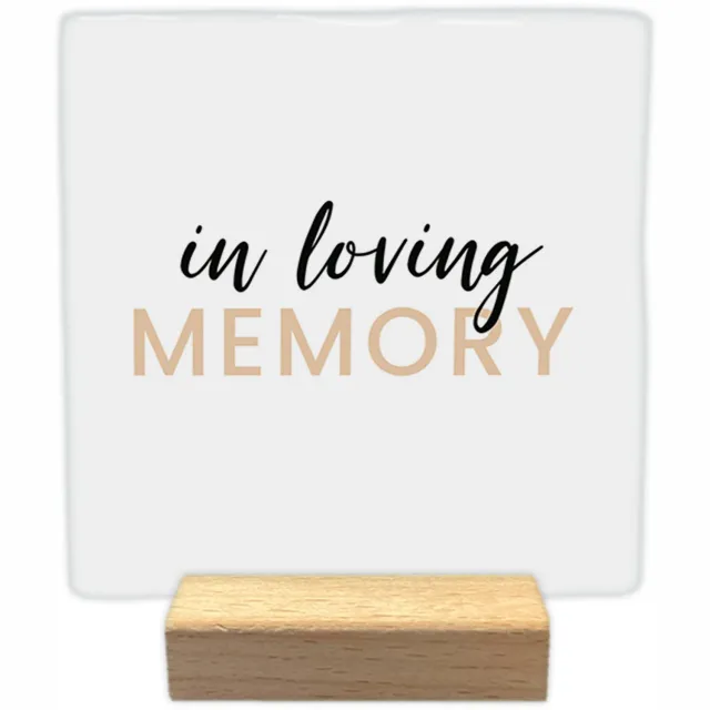 Artige Decoratie tegel met tekst- In loving memory - keramisch - 10x10 cm - inclusief houder Wit