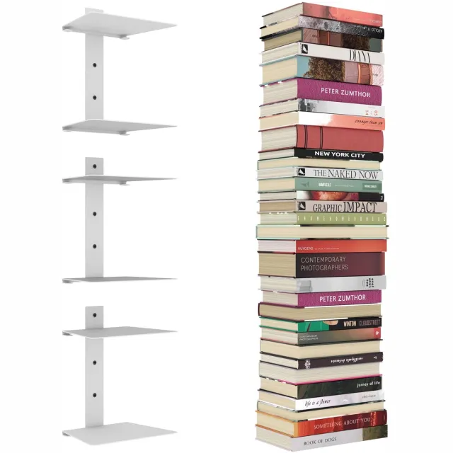 Unyqoos Set van 3 Zwevende Boekenkasten voor Ruimtebesparende Wanddecoratie Wit