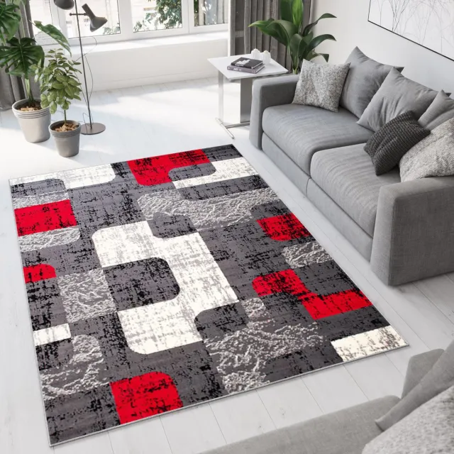 Tapiso Dream Vloerkleed Grijs Rood Geometrisch Modern Woonkamer Tapijt Maat- 150x300 Donkergrijs Rood