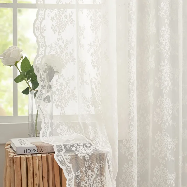 Unyqoos Elegante Doorzichtige Kanten Gordijnen met Bloemenpatroon voor Slaapkamer en Keuken ivoor