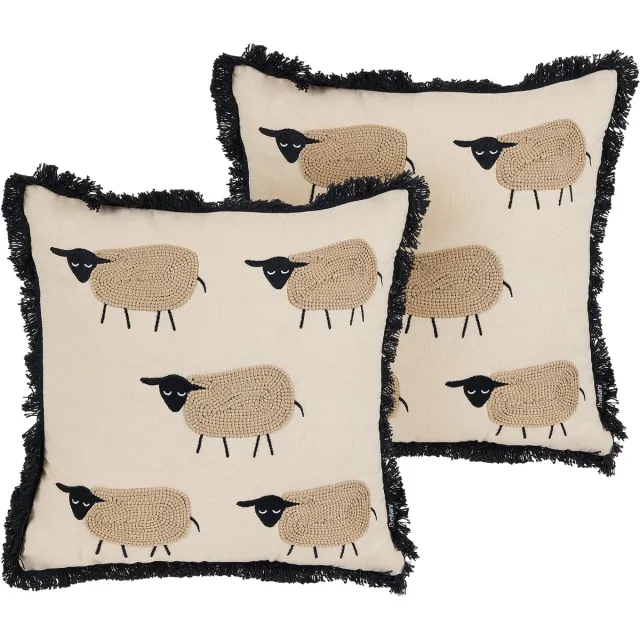 Beliani BANNU - Sierkussen set van 2 - Beige - Katoen