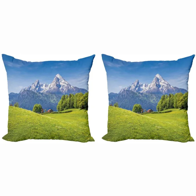 ABAKUHAUS Natuur Kussenhoes Set – 2×40×40 cm – Dubbelzijdige druk Groen blauw