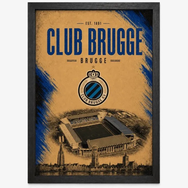 Joshimo Club Brugge Poster | Jan Breydelstadion & Skyline Brugge | Voetbal Wanddecoratie | Inclusief Zwarte A4 Lijst