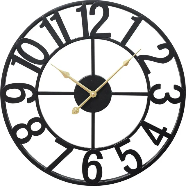 TYME Wandklok Industrieel - Groot 60cm Klok Modern - Analoog - Uurwerk - Groot - Muurklok XXL Industrieel - Quartz - Zwart Metaal met Goudkleurige wijzers