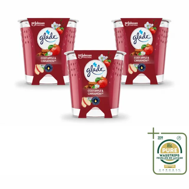 Glade 3 x Glade - Geurkaars Cosy Appel Kaneel - 100% Raapzaadwas & Vegan - 112 g - Wasstrips - Geurkaars - Vegan - Raapzaadwas - Appel Kaneel - Geur rood