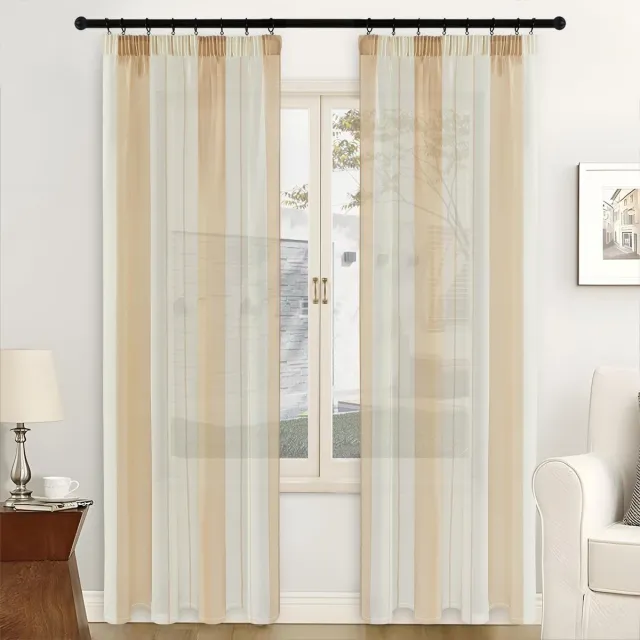 Ibenzoa Gordijnen Set van 2 met Transparante Linnenlook en Asymmetrische Verticale Strepen 240x140 cm voor Woonkamer Beige wit strepen