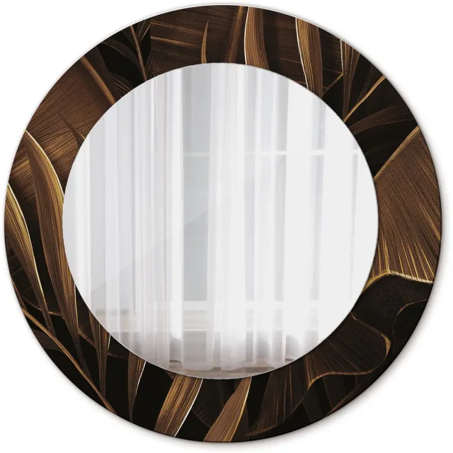 TULUP Spiegel - Ronde vorm Spiegel - Veiligheidsglas - Bruine bananenbladeren - Diameter: 50 cm - Bruine - Inloopkastspiegel – Badkamerspiegel - Toiletspiegel - Decoratieve spiegel met patroon - Moderne Spiegel - Wanddecoratie Spiegel - Montageset Bruin Bruine bananenbladeren