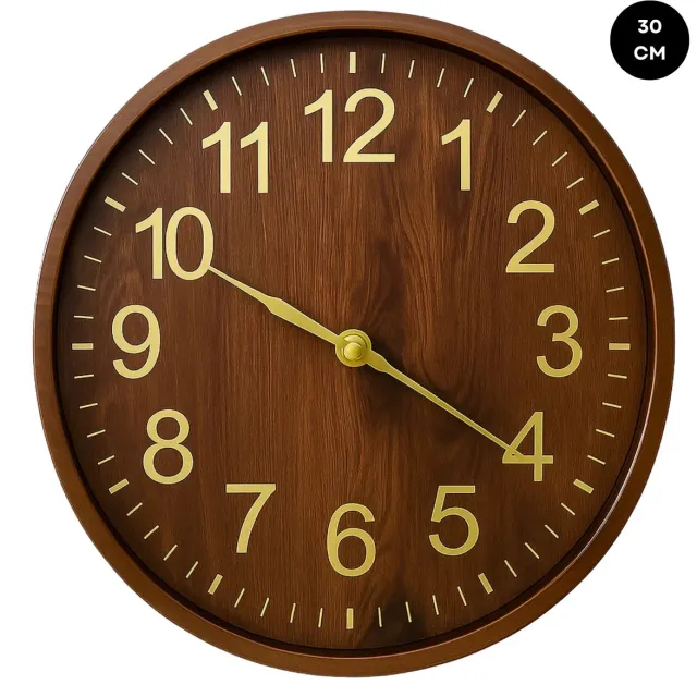 Lomera Wandklok Donkerbruin - Houtlook Klok - 30 Cm Diameter - Kunststof Materiaal - Analoge Wandklok - Decoratieve Klok - Ronde Klok - Klok Voor Woonkamer - Houten Uitstraling - Natuurlijke Houtstructuur - Klok Voor Keuken nvt
