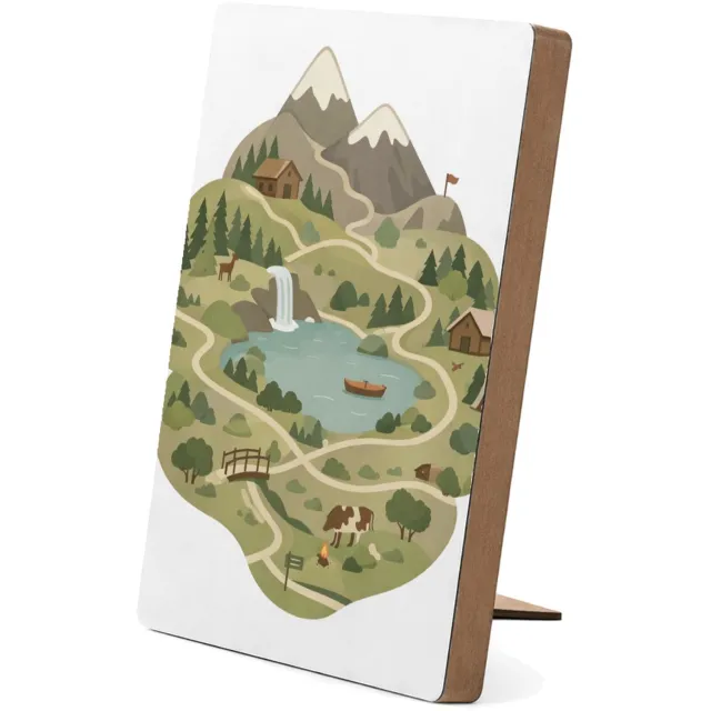 Mr Cadeautjes Glasframe/MDF 12,7 x 17,8 - design Een gestileerde bergregio met wandelroutes, hutten en kleine | cadeau Wit