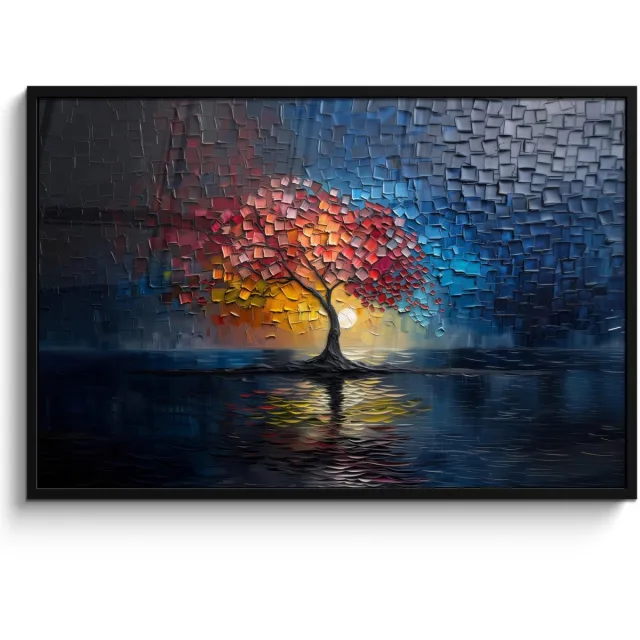 FrameYourWall Poster in lijst - Fotolijst 120x80 cm - Posters - Boom - Blauw - Bladeren - Vakken - Posterlijst zwart - Decoratie - Wanddecoratie woonkamer - Muurdecoratie slaapkamer