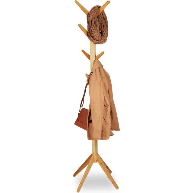 Relaxdays kapstok staand - 8 haken - 179 x 40,5 x 40,5 cm - bamboe lichtbruin