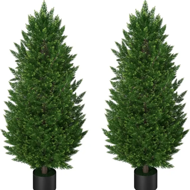NAIZY 2 Stuks Kunstplanten Set - 90cm Hoog - Kunstplanten - Gesimuleerde Cipres - Met PE Bladeren - PP Bloempot - Plastik - Groenblijvend - Kamerplanten - Kleurecht - Groenset - Voor Woondecoratie - NAIZY Groen + Zwart
