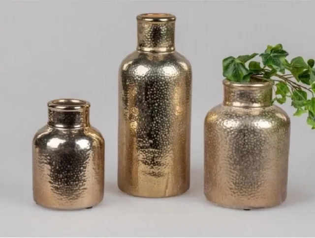 Boltze Vaas - 3 set - Goud - 35cm - Magnesia - Gehamerd - Antiek goud
