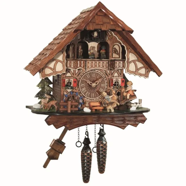 Engstler 4916_QMT - Koekoeksklok - Kwarts - Notenhout - met muziek met dansend paar - 34 cm Bruin
