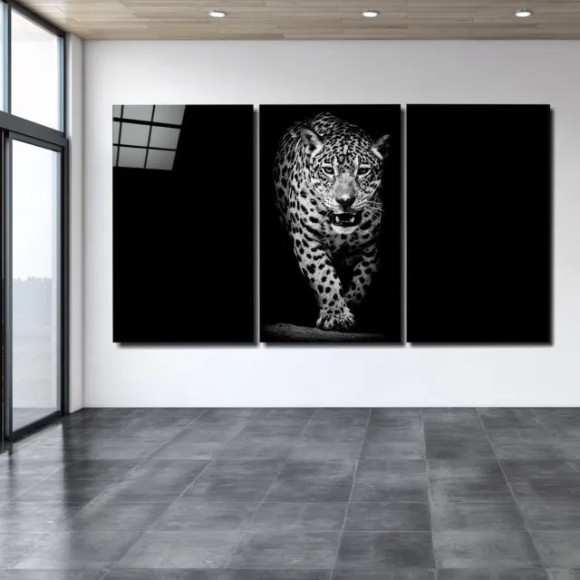 Insigne Art Insigne Glazen Schilderijen - Dieren - Luipaard - 3-Delig - Mega Glasschilderij - 3x72x46 cm - 4 mm Zwart