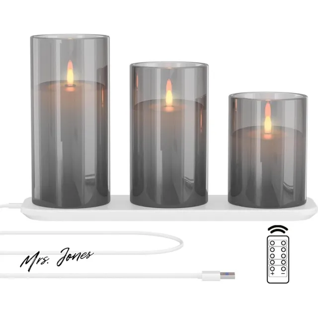 Mrs. Jones Ledkaarsen met timerfunctie en afstandsbediening - set van 3 glazen vlamloze kaarsen . multi color