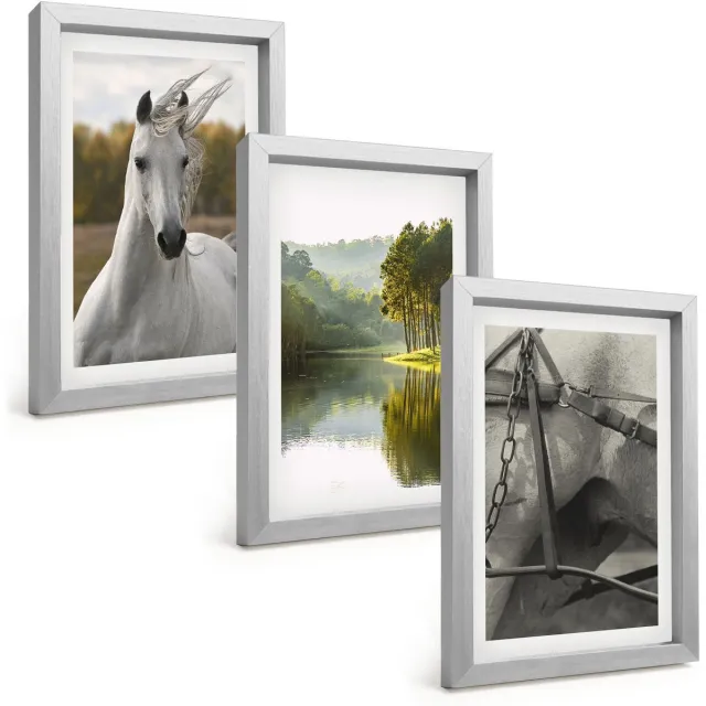 TULUP 4-Delige Schilderij Set - Witte paarden aan de rivier - Natuurlandschap - 20 x 30 cm - Wanddecoratie - Schilderijen Set - Kantoor Zilveren lijst