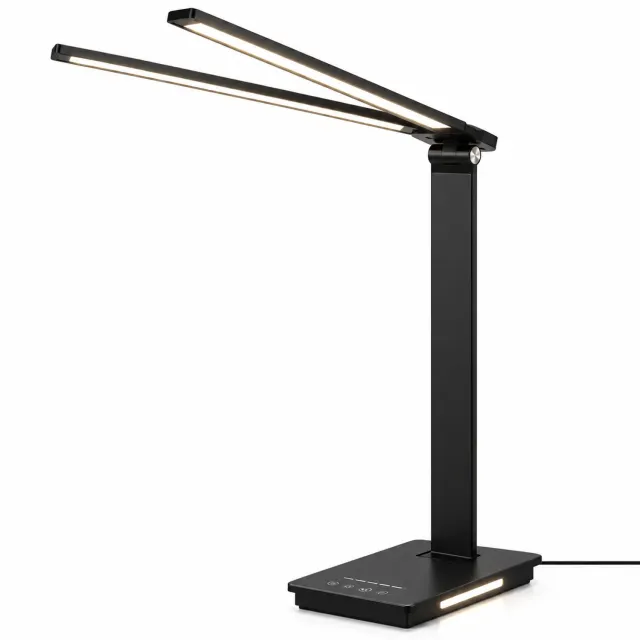 Niamora Dubbele LED bureaulamp - Bureauverlichting LED - Dimbare LED bureaulamp - 10 niveaus - Zwart - Verstelbare timer met automatische uitschakelfunctie.