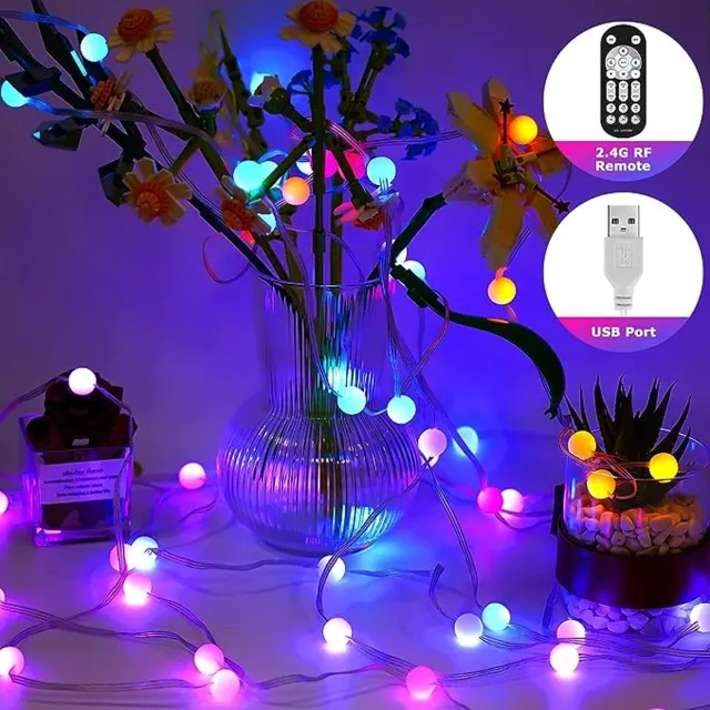 Luminart LED Lichtsnoer - 14,5 meter met 100 waterdichte kleurrijke bolvormige feeënlichten, RF-afstandsbediening & APP-bediening, Muzieksynchronisatie, USB-gevoed.