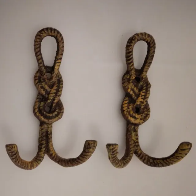 MadDeco set van 2 kapstokjes met ieder 2 wandhaken - ijzer - in vorm van scheepstouw - touw zie foto