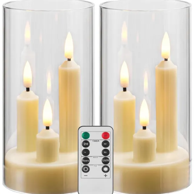 GelldG 2 vlamloze kaarsen - werken op batterijen - met afstandsbediening - LED-kaarsen met drie lonten - LED-kaarsen met timerfunctie - Perfect voor romantische bruiloften en woondecoratie wit