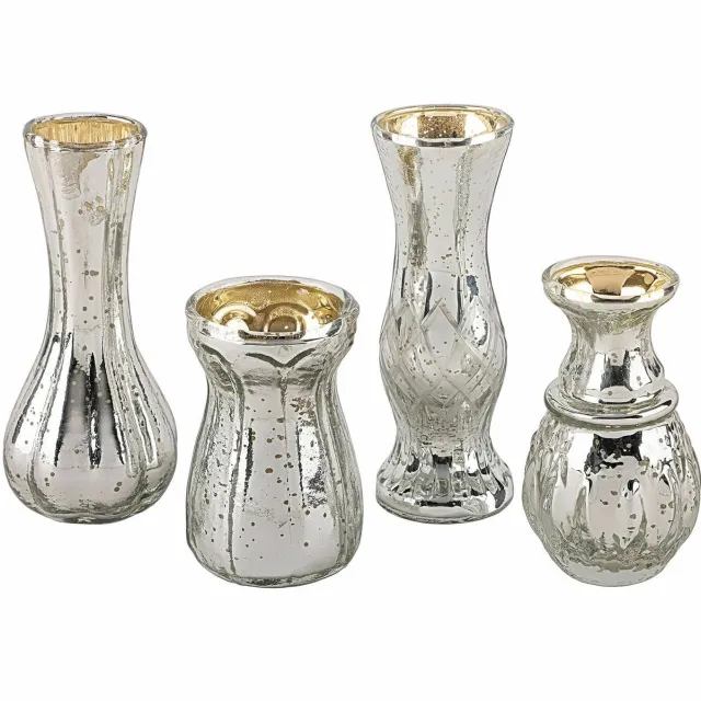 Loberon Decoratieve vaas set van 4 Maelie antiekzilverkleurig