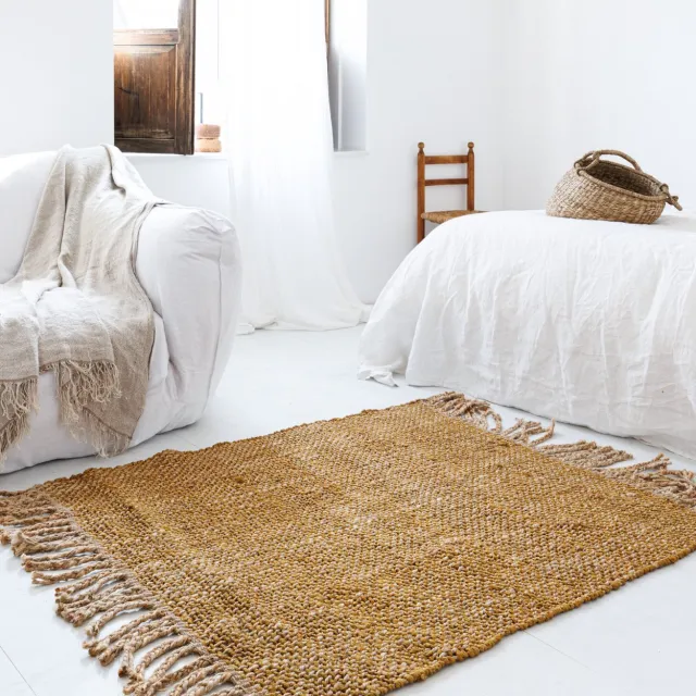 Boho&me Jute vloerkleed vierkant - Chunky goud/naturel 250x250