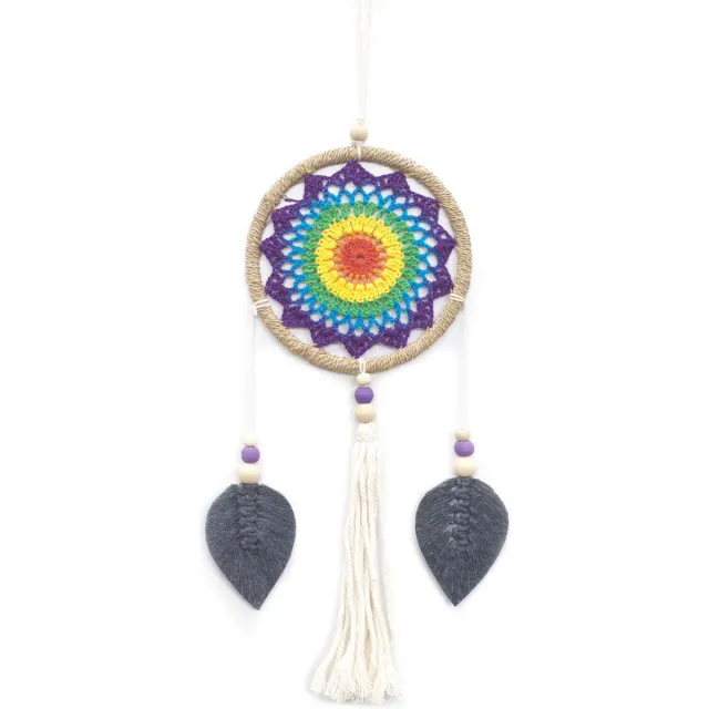 Ancient Wisdom Bali Natuurlijke Dromenvanger Handgemaakt - Regenboog Elementaire Geesten - 35x19x1cm
