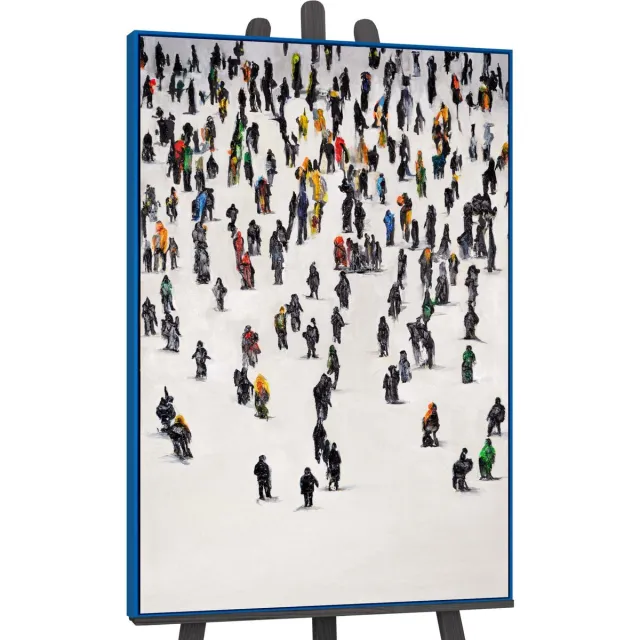 YS Canvas schilderij landschapsformaat handgeschilderd collectieve beweging abstract – YS-Art Gallery – Dynamische wanddecoratie voor woonkamer – Modern schilderij voor kantoor en hal Blue