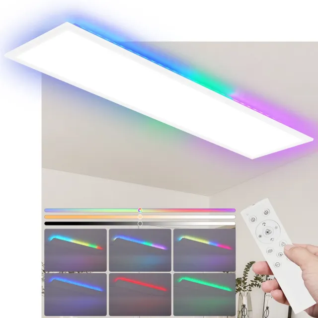 NETTLIFE Plafondlamp LED - 120cm - RGB - Dimbaar - Lange Plafondverlichting - met Afstandsbediening - LED-paneel - voor Woonkamer | Slaapkamer | Keuken | Gang - 36W Wit