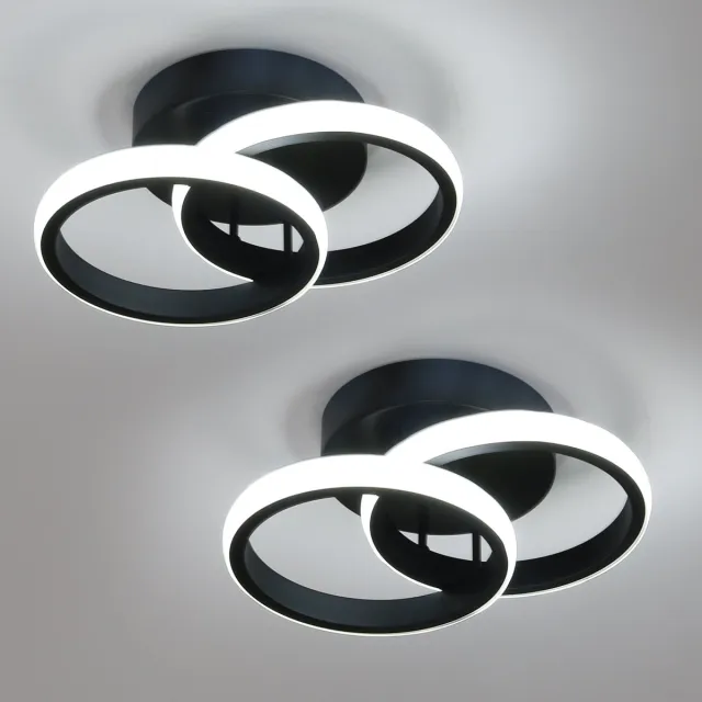 Haobosic LED Aluminium Plafondlamp - Dubbel Rond Cross Zwart - 2 Stuks - 22W - 6500K Koud Wit
