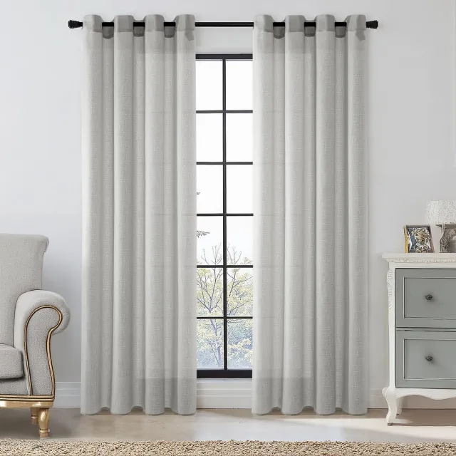My Ninki ® Gordijnen Set van 2 Transparante Vitrage Met Oogjes Voor Diverse Kamers 140 x 215 cm Lichtgrijs