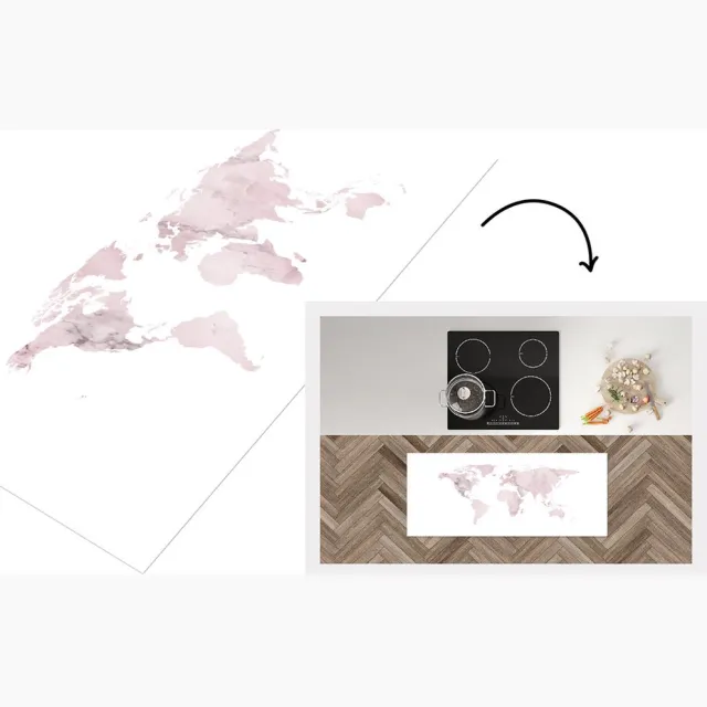 KitchenYeah Keukenloper - Loper keuken - Wereldkaart - Luxe - Marmer - Keukenloper vinyl Multicolor