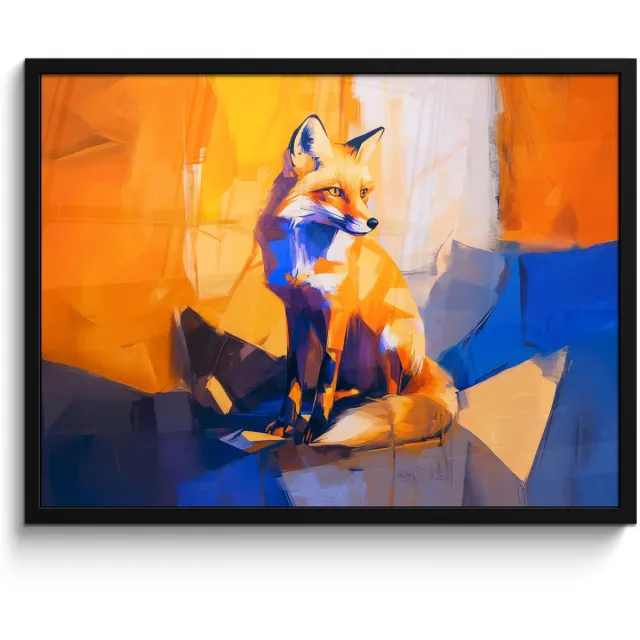 FrameYourWall Poster in lijst - Fotolijst 70x50 cm - Posters - Vos - Oranje - Vormen - Abstract - Posterlijst zwart - Decoratie - Wanddecoratie woonkamer - Muurdecoratie slaapkamer