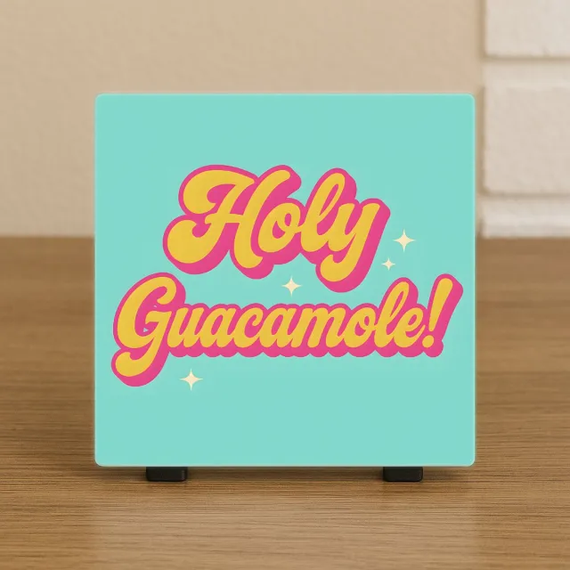 CreaCraft Wenstegeltje "Holy Guacamole!” – Retro Humor Cadeau & Keukendecoratie – Spreuktegel – Stijlvolle Woondecoratie met Boodschap – Trendy nu– Hip trendy tegeltje – Cadeau – Zomaar – Deco Illustratie