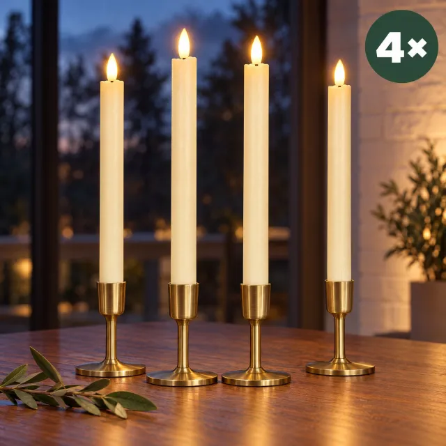 Levano LED Kaarsen Set van 4 - Kaarsen op Batterijen - Dinerkaarsen voor Kandelaar - Tafeldecoratie Woonkamer - Sfeerverlichting Binnen - Tafelverlichting op Batterij - Kerstkaarsen - LED Tafelkaarsen - Nepkaarsen - Kandelaarkaarsen - Beige Crème
