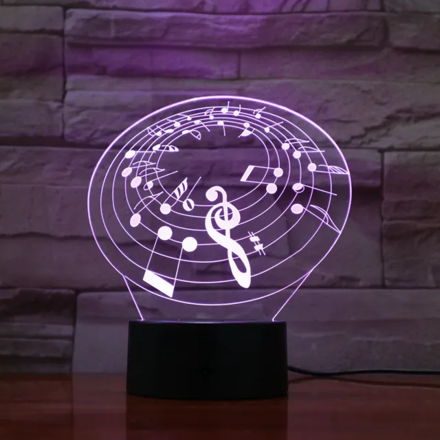 MC Living 3D Led Lamp Met Gravering - RGB 7 Kleuren - Muzieknoten