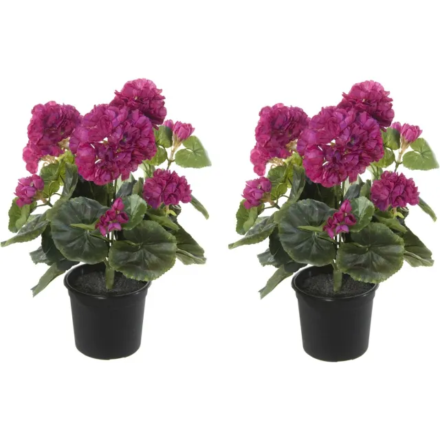 Louis Maes Geranium Kunstbloemen - 2 stuks - in pot - fuchsia - H35 cm
