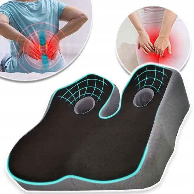 JIMUYU Memory Foam Zitkussen Met U-Vormige Uitsparing – Verlicht Rug, Heup- En Stuitbeenpijn – Antislip En Ademende Wasbare Hoes – Voor Bureaustoel, Autostoel En Rolstoel – Zwart