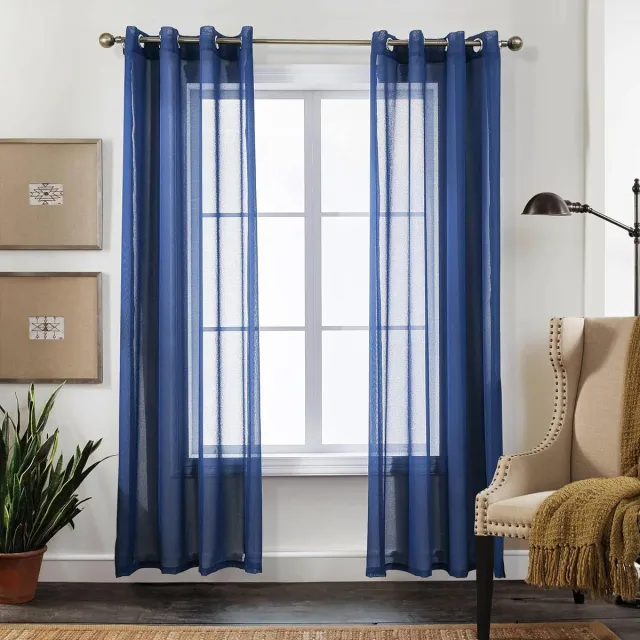 Hoomall Gordijnen transparante blauwe panelen voor woonkamer slaapkamer raam behandeling tule, set van 2 (H225cm x B140cm, blauw)