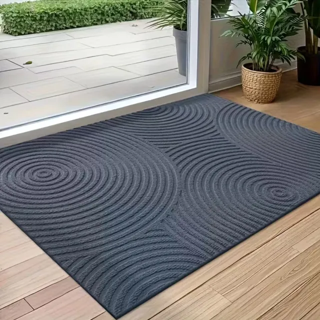 Lersko Antislip Deurmat met Rondjes Streepdesign – Grijze kleur– Polyester – 75cm x 45cm - Rubberen Onderkant – Gemakkelijk Schoon te Maken – Ideaal voor Entree, Veranda of Garage - 75cm x 45cm Grijs - Rond Design
